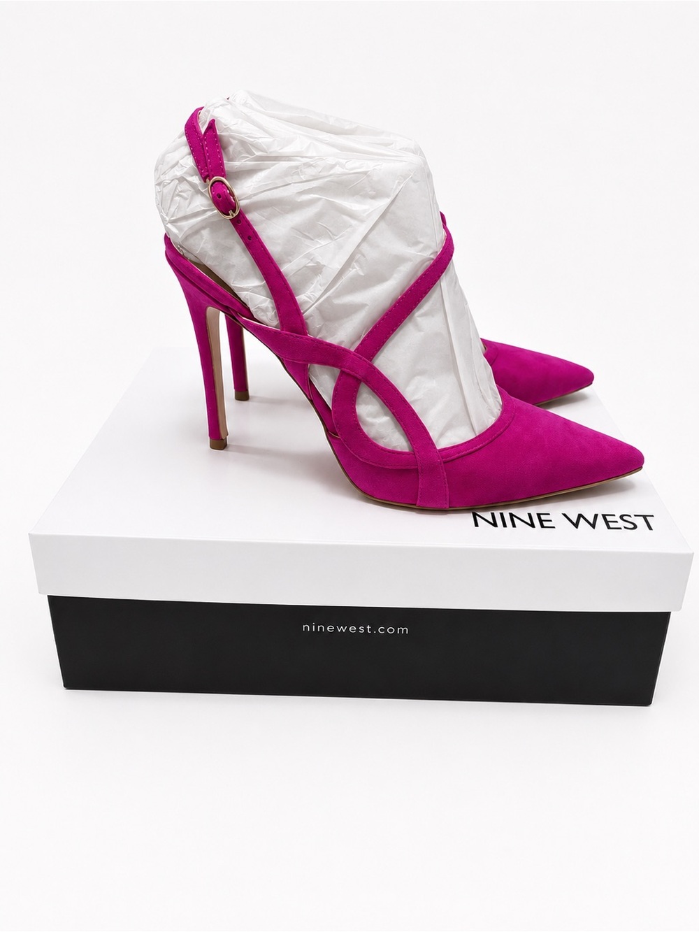 Nine West Fuchsia Suede Pointed-Toe Slingback Heels